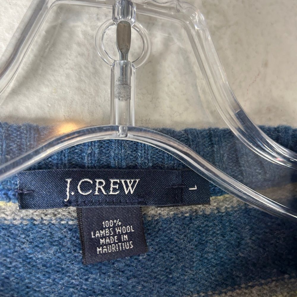 J.crew MENS lambswool sweater large blue yellow striped 61740 comfy cabin - Picture 2 of 9
